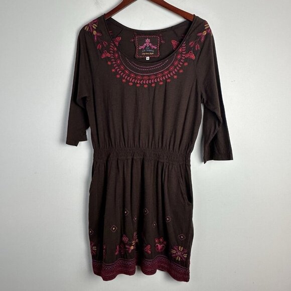 Johnny Was Dresses & Skirts - Johnny Was JW Los Angeles Cotton Jersey Knit Mini Dress M Embroidered 3/4 Sleeve